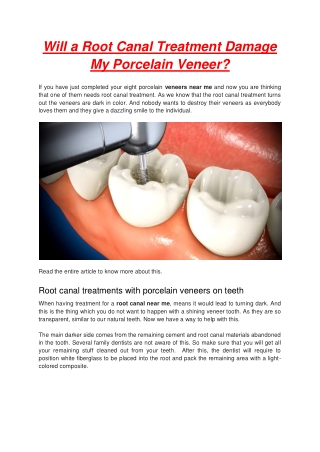 Will a Root Canal Treatment Damage My Porcelain Veneer