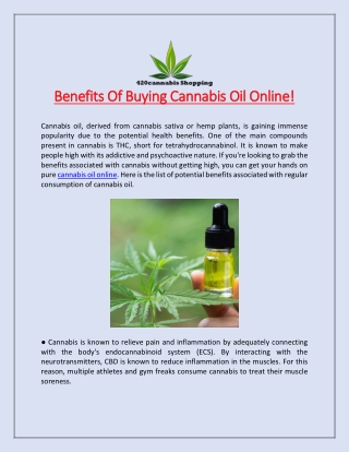 Benefits Of Buying Cannabis Oil Online!
