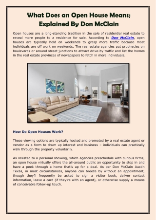 What Does an Open House Means; Explained By Don McClain-converted