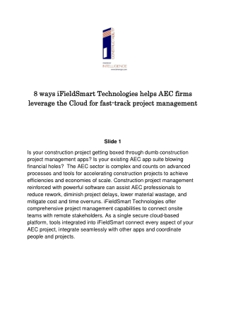 8 ways iFieldSmart Technologies helps AEC firms leverage the Cloud for fast