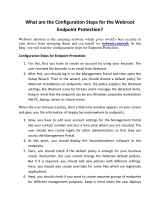 Configuration Steps for the Webroot Endpoint Protection