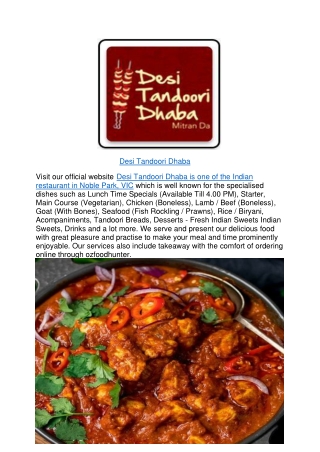 Desi Indian Tandoori Dhaba Noble Park,VIC - 5% off