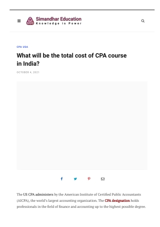 What will be the total cost of CPA course in India?