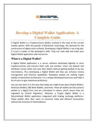 Develop a Digital Wallet Application- A Complete Guide