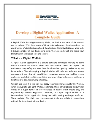 Develop a Digital Wallet Application- A Complete Guide