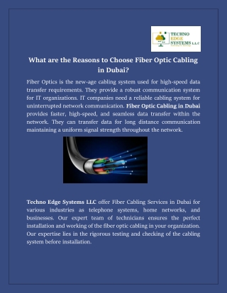 What are the Reasons to Choose Fiber Optic Cabling in Dubai?