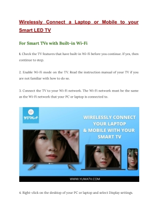 Wirelessly Connect a Laptop or Mobile to your Smart LED TV