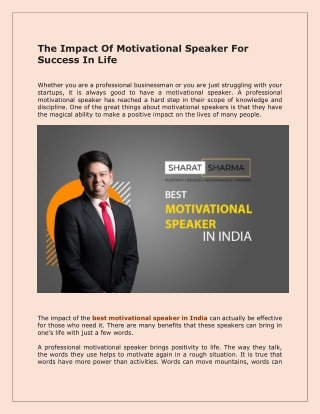 The Impact Of Motivational Speaker For Success In Life