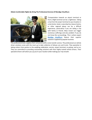 Obtain Comfortable Flights By Hiring The Professional Services Of Bendigo Chauffeurs