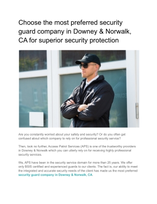 Choose the most preferred security guard company in Downey & Norwalk, CA for superior security protection