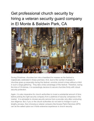 Get professional church security by hiring a veteran security guard company in El Monte & Baldwin Park, CA