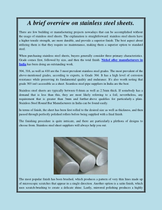 A brief overview on stainless steel sheets