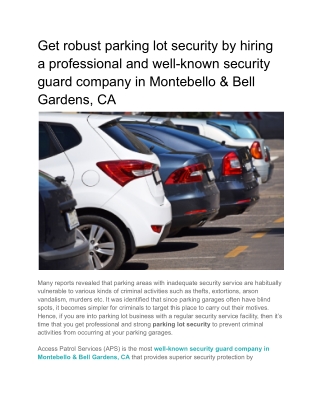 Get robust parking lot security by hiring a professional and well-known security guard company in Montebello & Bell Gard