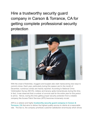 Hire a trustworthy security guard company in Carson & Torrance, CA for getting complete professional security protection