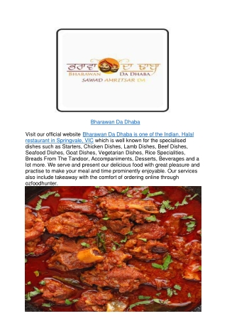 5% off - Bharawan Da Dhaba Takeaway Menu Springvale,VIC