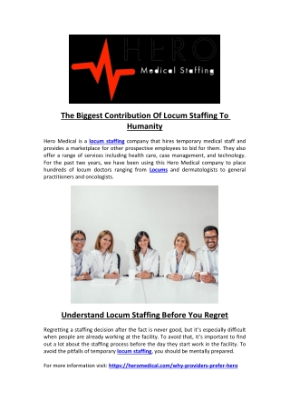 The Biggest Contribution Of Locum Staffing To Humanity