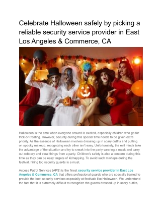 Celebrate Halloween safely by picking a reliable security service provider in East Los Angeles & Commerce, CA