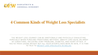 Types of Weight Loss Specialist in Dallas