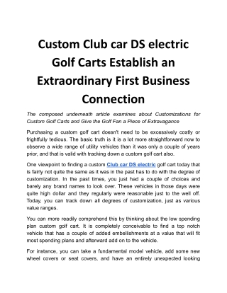 Custom Club car DS electric Golf Carts Establish an Extraordinary First Business Connection .docx