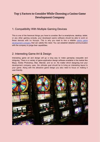 Top 5 Factors to Consider While Choosing a Casino Game Development Company