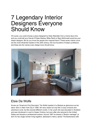 7 Legendary Interior Designers Everyone Should Know