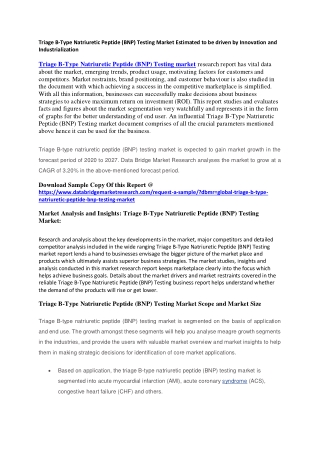 Triage B-Type Natriuretic Peptide (BNP) Testing Market Estimated to be driven by