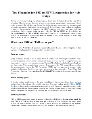 Top 5 benefits for PSD to HTML conversion for web design