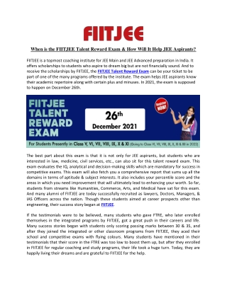 When is the FIITJEE Talent Reward Exam & How Will It Help JEE Aspirants