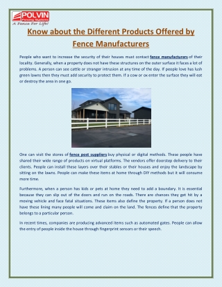 Know about the Different Products Offered by Fence Manufacturers
