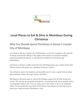 Local Places to Eat & Dine in Mombasa During Christmas