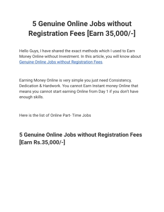 5 Genuine Online Jobs without Registration Fees [Earn 35,000_-]