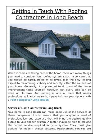 Getting In Touch With Roofing Contractors In Long Beach