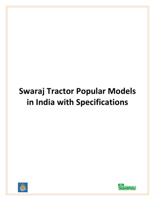 Swaraj Tractor Popular Models in India with Specifications