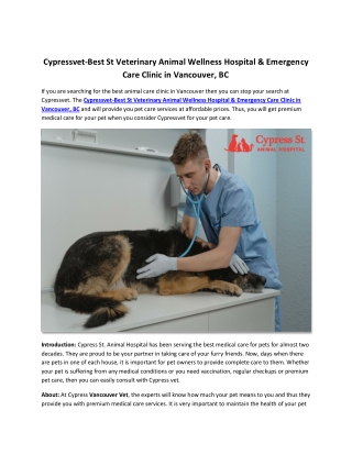 Best St Veterinary Animal Wellness Hospital & Emergency Care Clinic in Vancouver