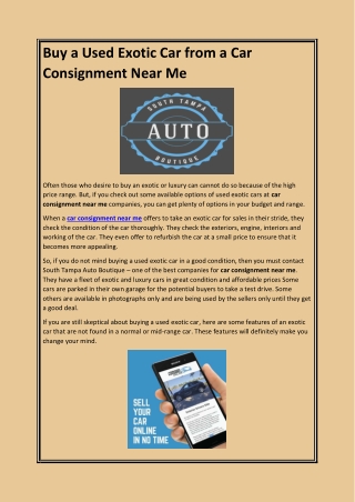 Buy a Used Exotic Car from a Car Consignment Near Me