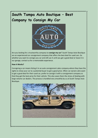 South Tampa Auto Boutique – Best Company to Consign My Car