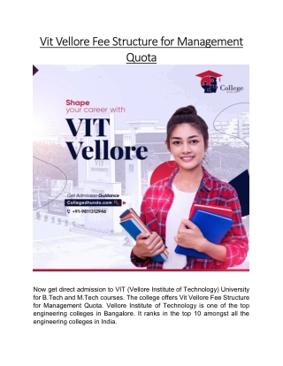 Vit Vellore Fee Structure for Management Quota