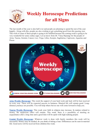 Weekly Horoscope Predictions for all Signs