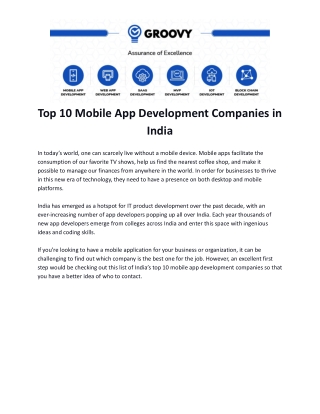 Top 10 Mobile App Development Companies in India