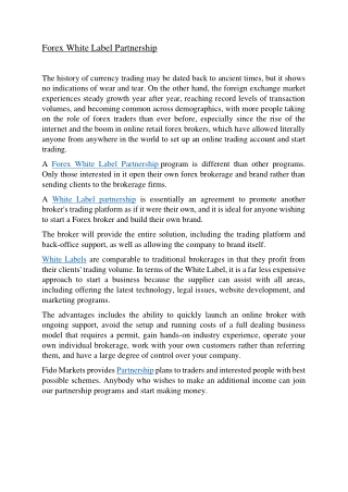 Forex White Label Partnership | FIDO MARKETS