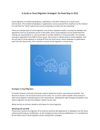 A Guide to Cloud Migration Strategies' the Road Map to 2022