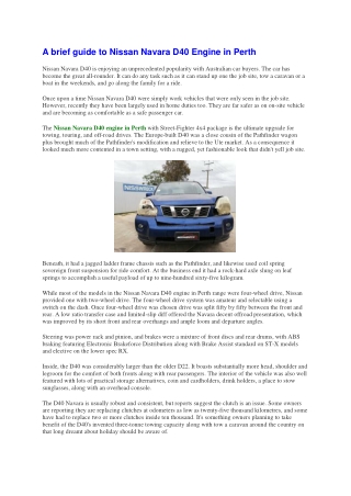 A brief guide to Nissan Navara D40 Engine in Perth