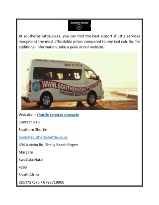 Shuttle Services Margate  Southernshuttle.co.za