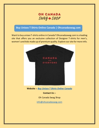 Buy Unisex T Shirts Online Canada | Ohcanadaswag.com