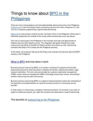 Things to know about BPO in the Philippines