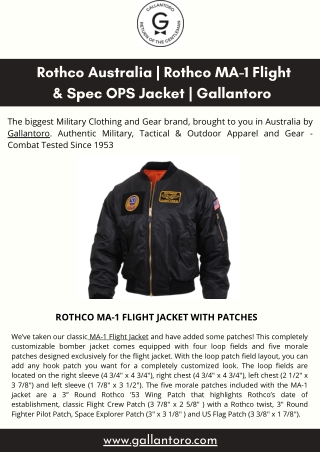 Rothco Australia  Rothco MA-1 Flight & Spec OPS Jacket  Gallantoro