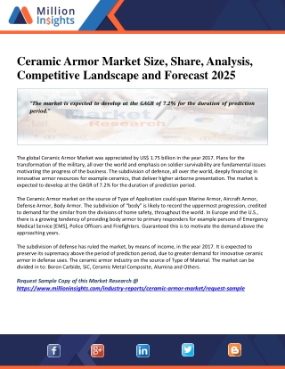 Ceramic Armor Market To Experience Significant Growth During  2014 - 2025