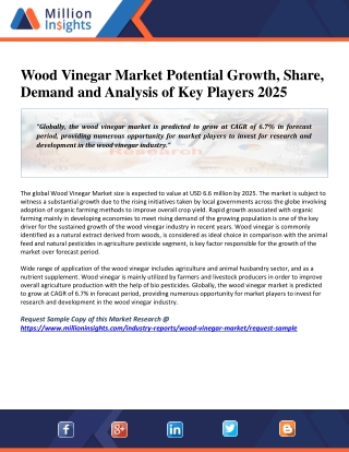 Wood Vinegar Market Share, and Demand Analysis with Major Players Till 2025