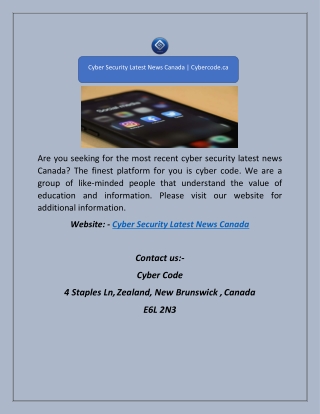 Cyber Security Latest News Canada | Cybercode.ca