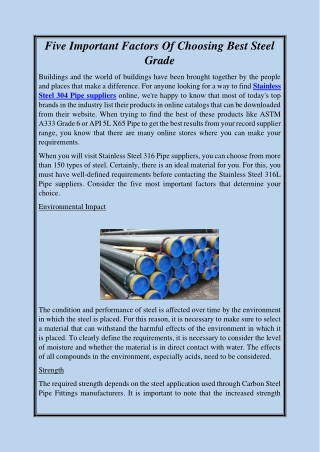 Five Important Factors Of Choosing Best Steel Grade